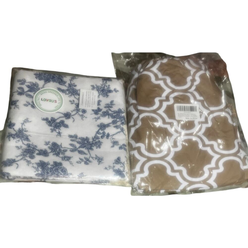 Linen Blue Floral Square Tablecloth 60x60" & Waterproof Picnic Table Vinyl Cover